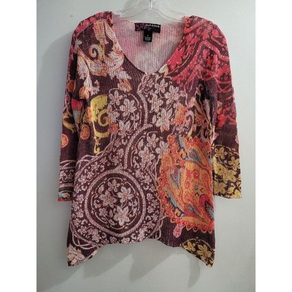Peck & Peck Multicolor Floral Retro Hippie Y2K Stretch Pull On Sweater Sz Sm EUC - Picture 1 of 8